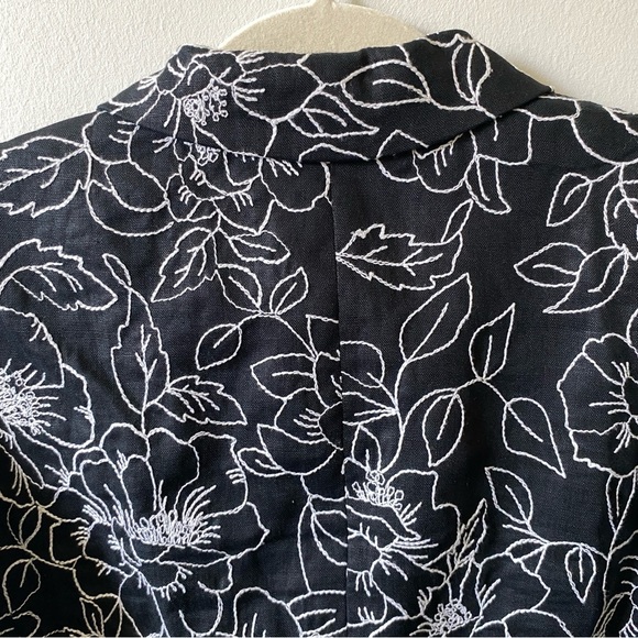 100% Linen Jones New York Black White Floral Embroidered Jacket M 10P - Picture 9 of 14